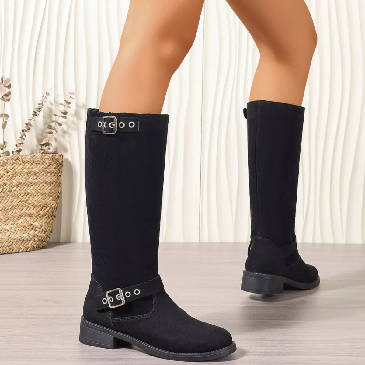 Women's Round Toe Block Heel Ankle Boots | Mid Heel Suede Zipper Boots