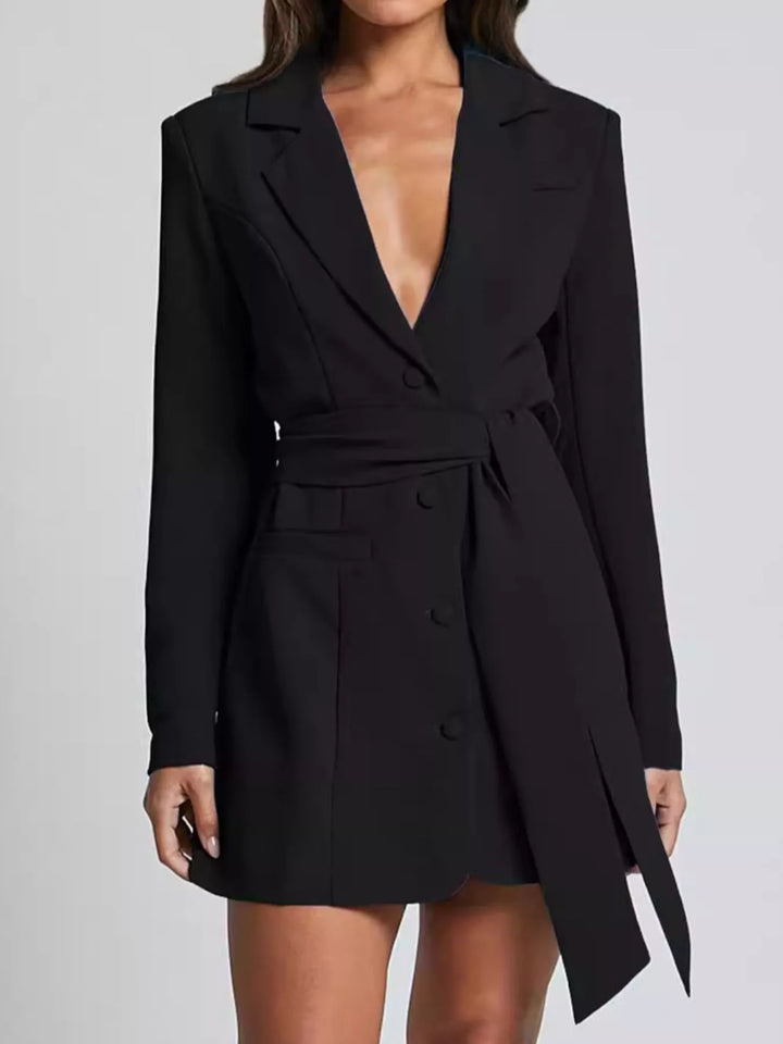 Lapel-collar tie-waist blazer