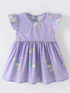 Lavender children's floral ruffle-sleeve cotton dress.