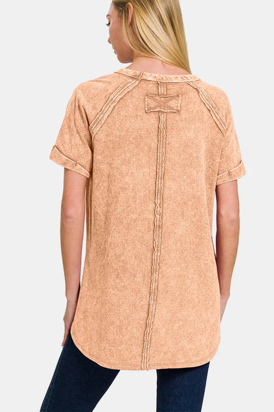Another view: Heathered Round Neck Short Sleeve Top — Brush