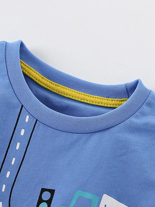 Another view: Kids' Construction Vehicle Cotton T-Shirt — Blue