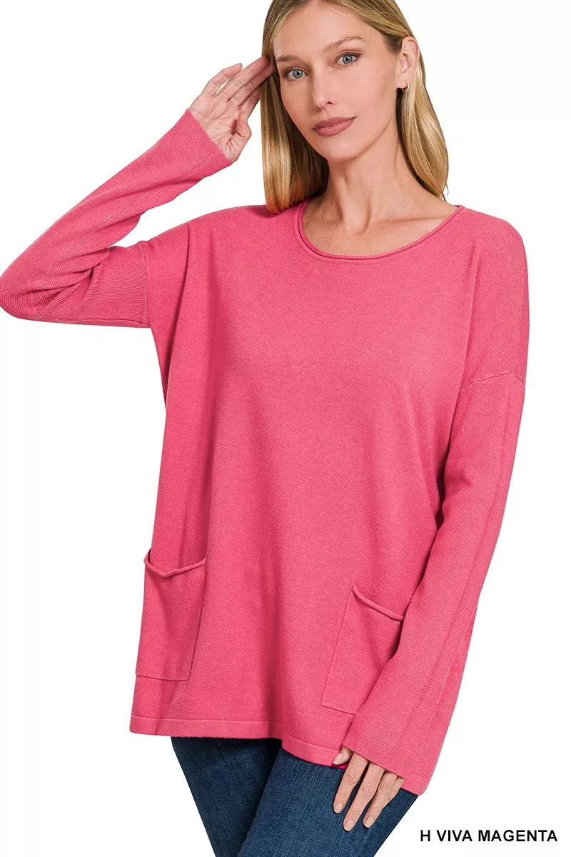 Viscose Long Sleeve Front Pockets Sweater