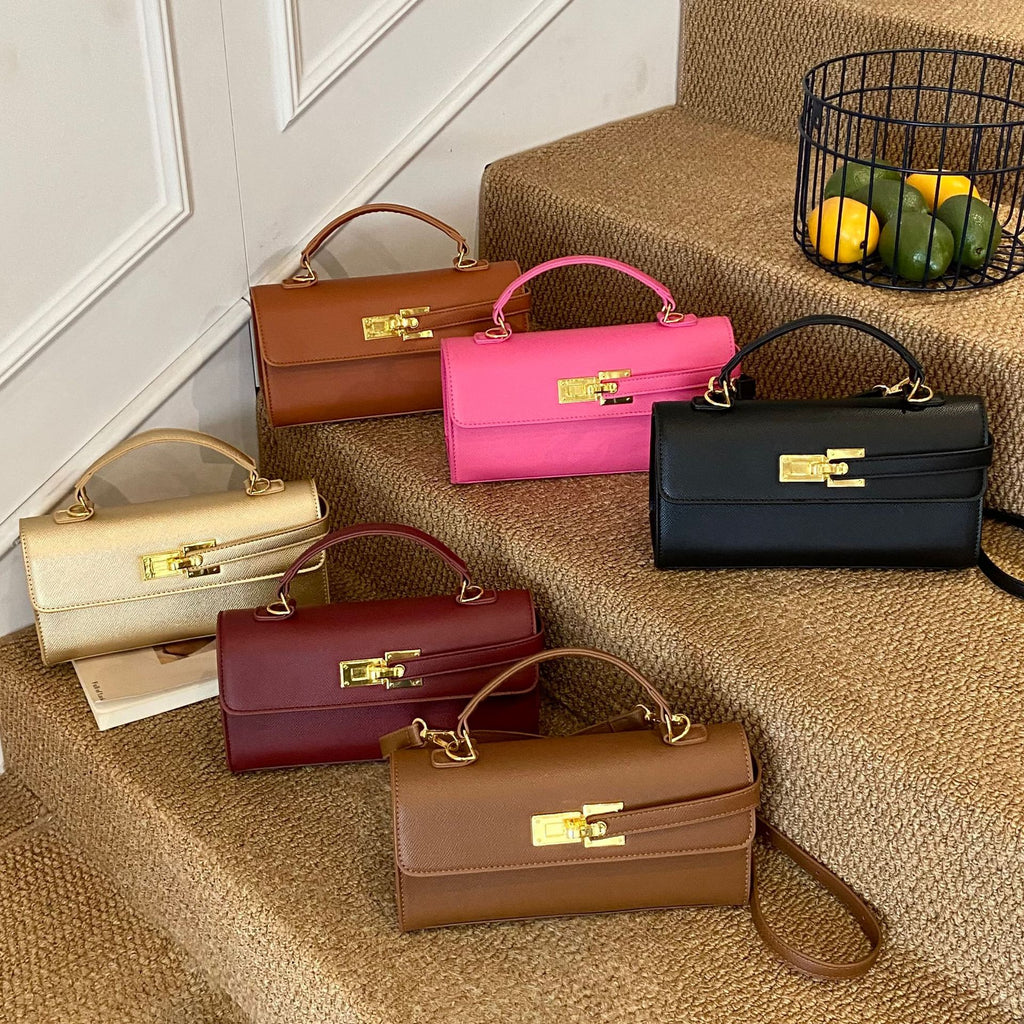 Chic Square Handbag with Lock Closure - Premium PU Leather Crossbody Bag for Women