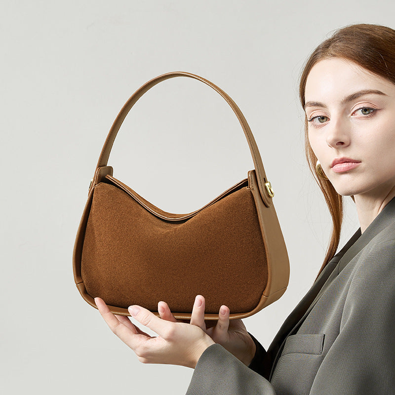 Women's Genuine Suede Leather Crossbody Bag – Vintage Style Shoulder Handbag