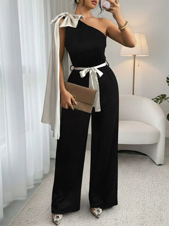 Another view: Bow-Detail One-Shoulder Belted Wide-Leg Jumpsuit