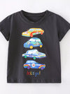 Black kids' car graphic short-sleeve T-shirt