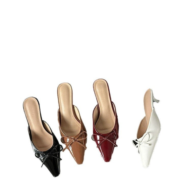 Women's Low-Heel Bow Slippers - Elegant Square Toe Roman Style Shoes