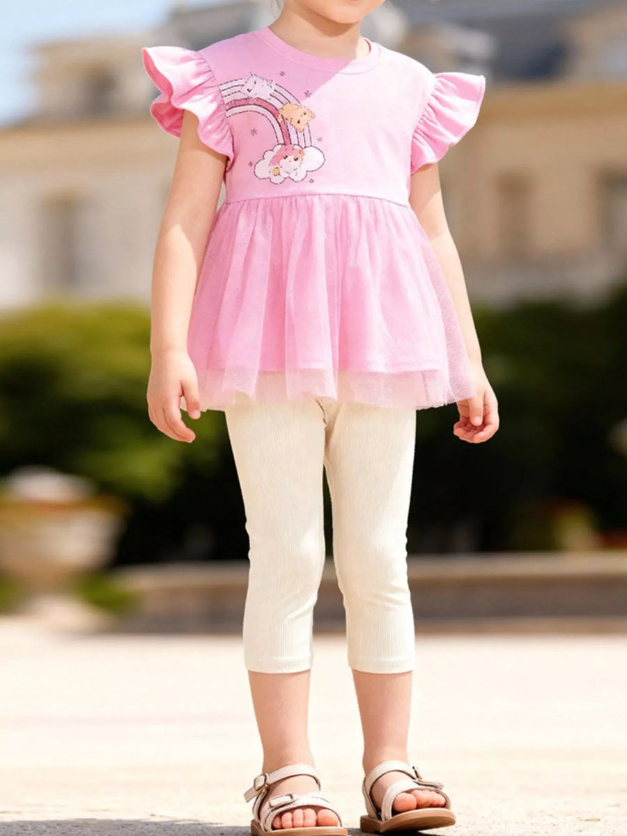 Ruffled Cotton Top & Pants Set — Pink