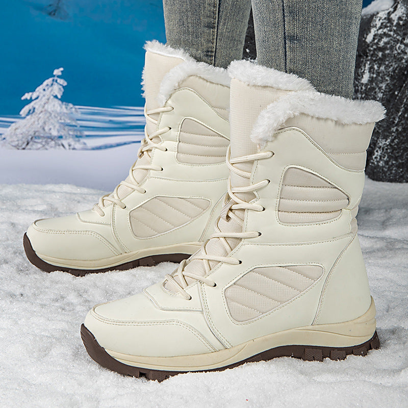Women's Winter Snow Boots – High-Top Fleece-Lined Waterproof Lace-Up