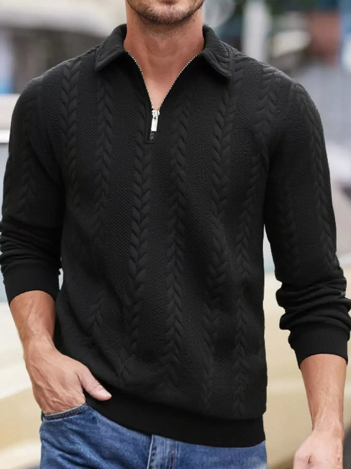 Men's Cable-Knit Quarter-Zip Sweatshirt — photo 6