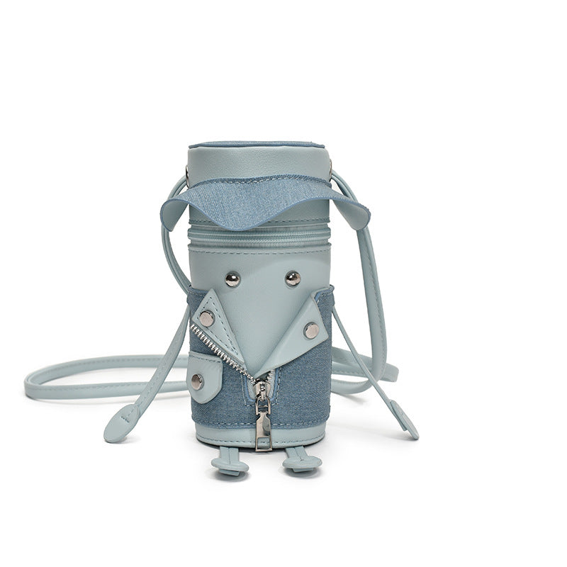Women's Cylindrical Crossbody Phone Bag – Vintage Cartoon PU Leather Mini Shoulder Bag