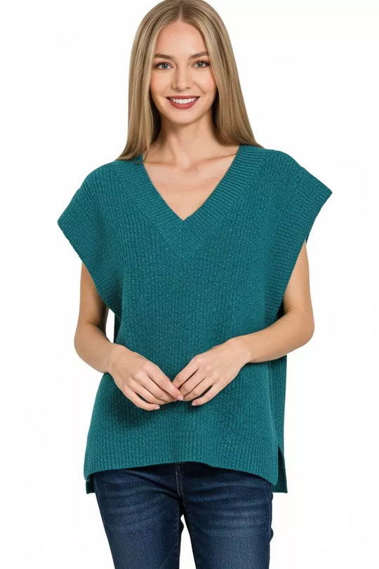Another view: Ribbed Slit V-Neck Sweater Vest