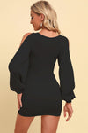 Square-neck split-sleeve fitted mini dress