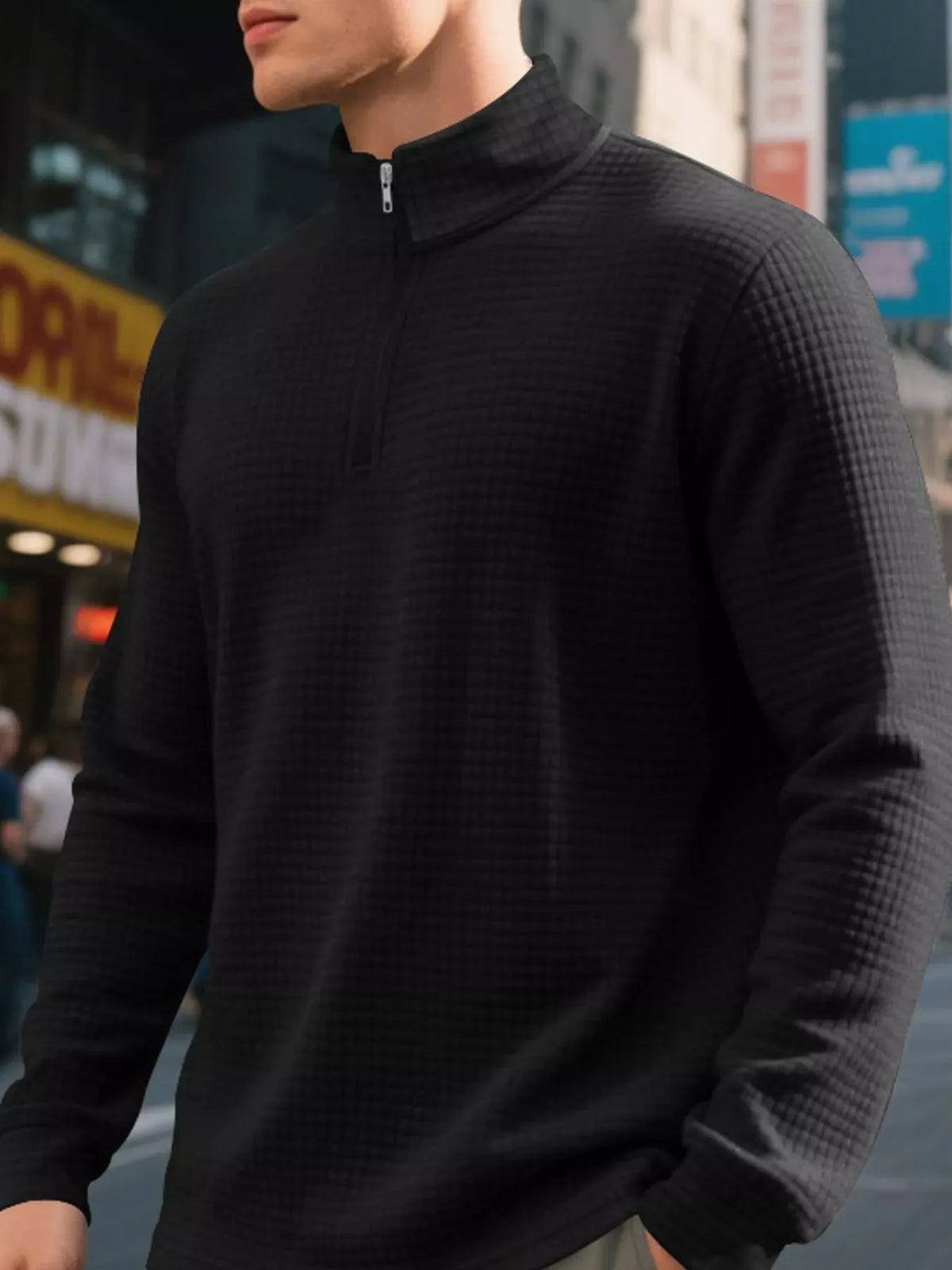 Men's Waffle-Knit Quarter-Zip Sweatshirt — photo 8