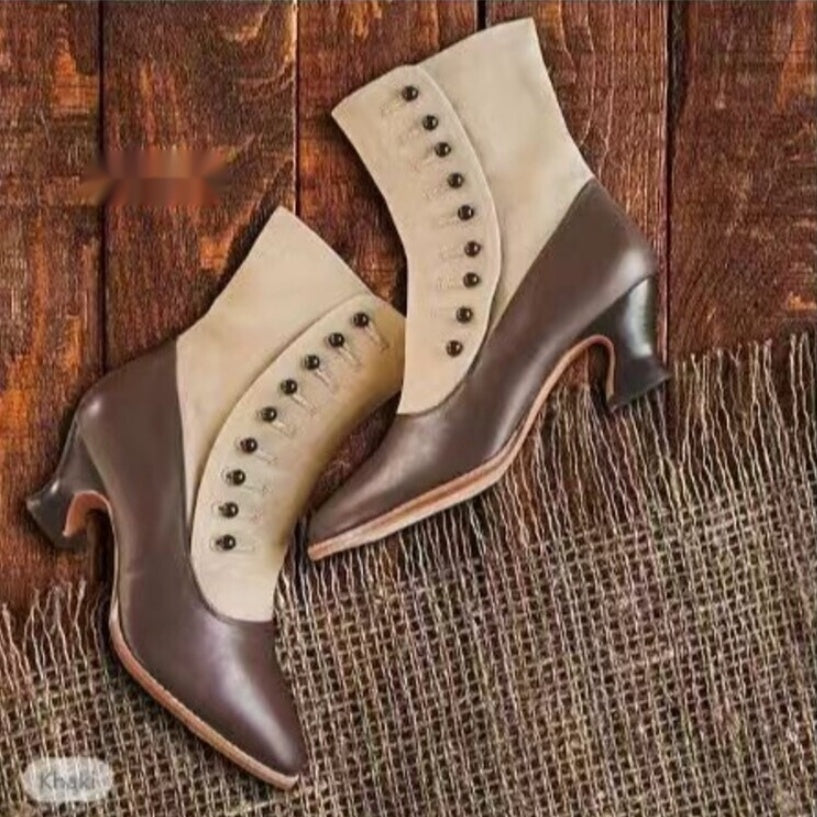 Women's Pointed Toe Horseshoe Heel Boots | Low Heel Ankle Boots