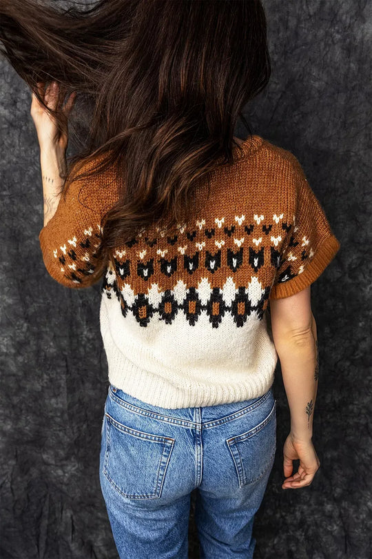 Another view: V-Neck Short-Sleeve Geometric Sweater