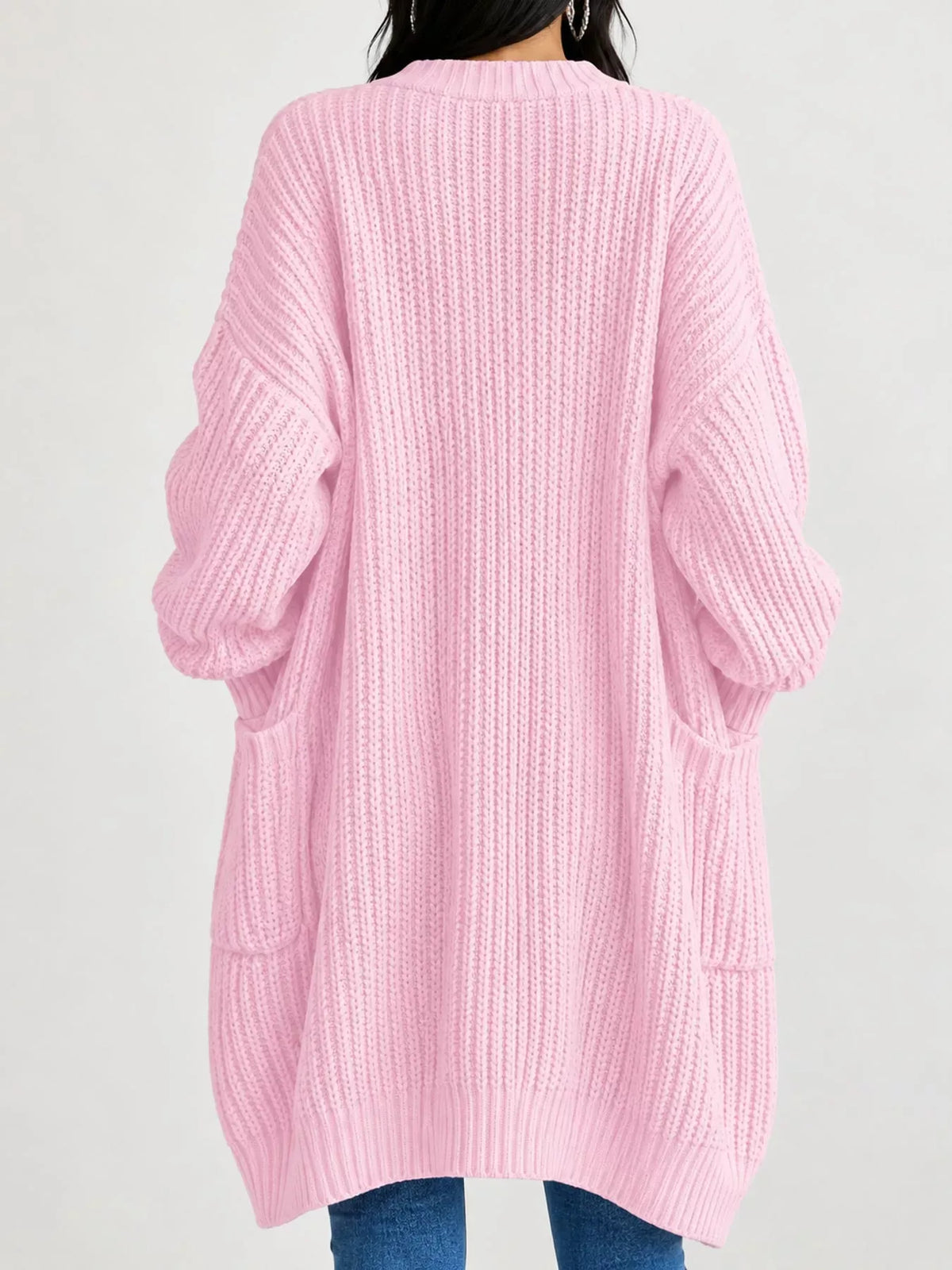 Oversized Openwork Longline Cardigan with Pockets — photo 52
