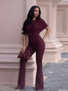 Women's ruched hooded flare-leg jumpsuit