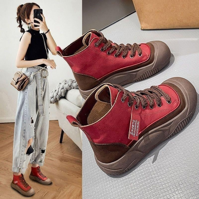 Women's Retro High Top Platform Sneakers | Height-Boosting Leather Shoes