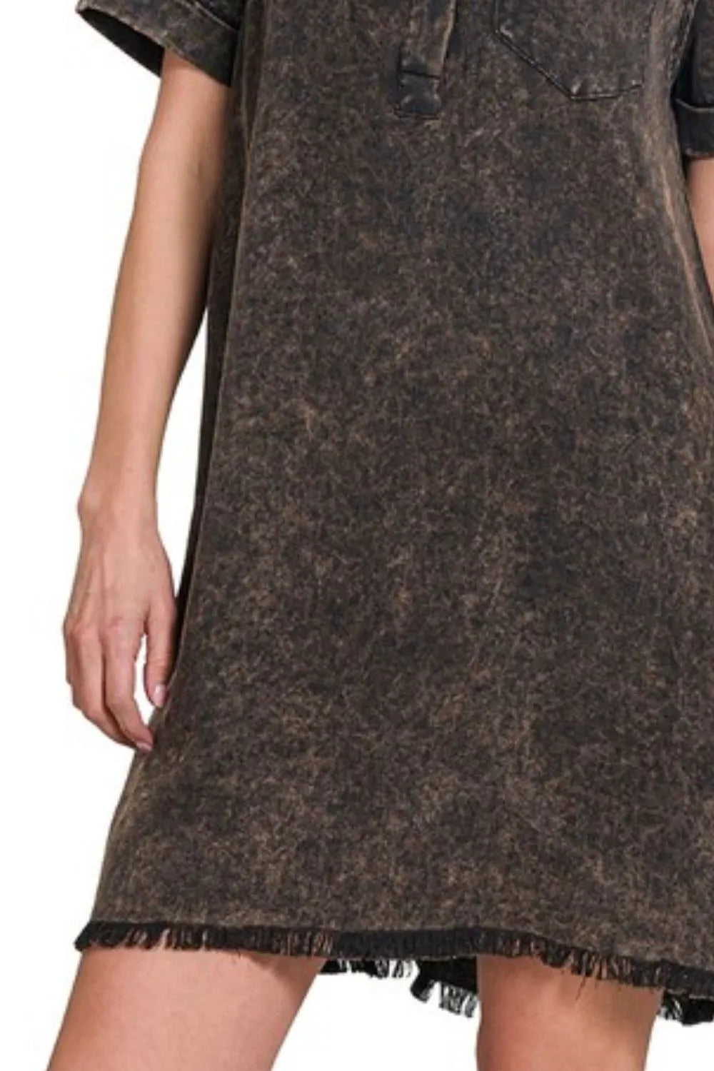 Tencel Mineral Washed Collared Shirt Dress — Ash Black