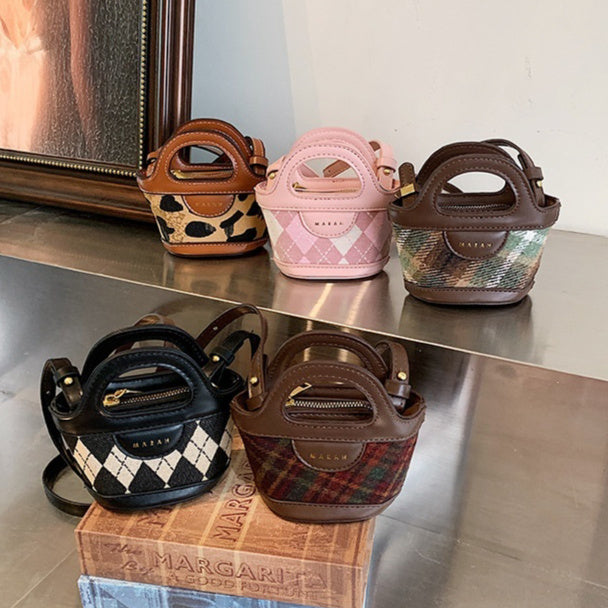 Patchwork Plaid Mini Tote Crossbody Bag - Korean Fashion PU Leather Handbag