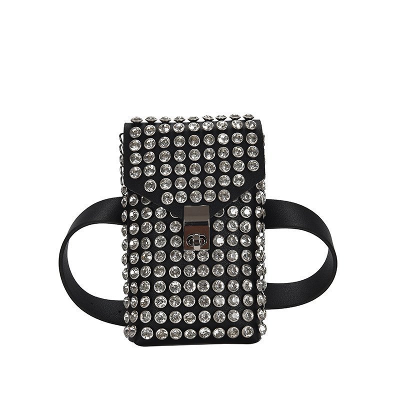 Diamond Encrusted Mini Phone Crossbody Bag - Vintage PU Leather Shoulder Bag for Women