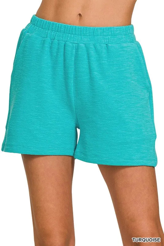 Cotton Slub Shorts — Turquoise