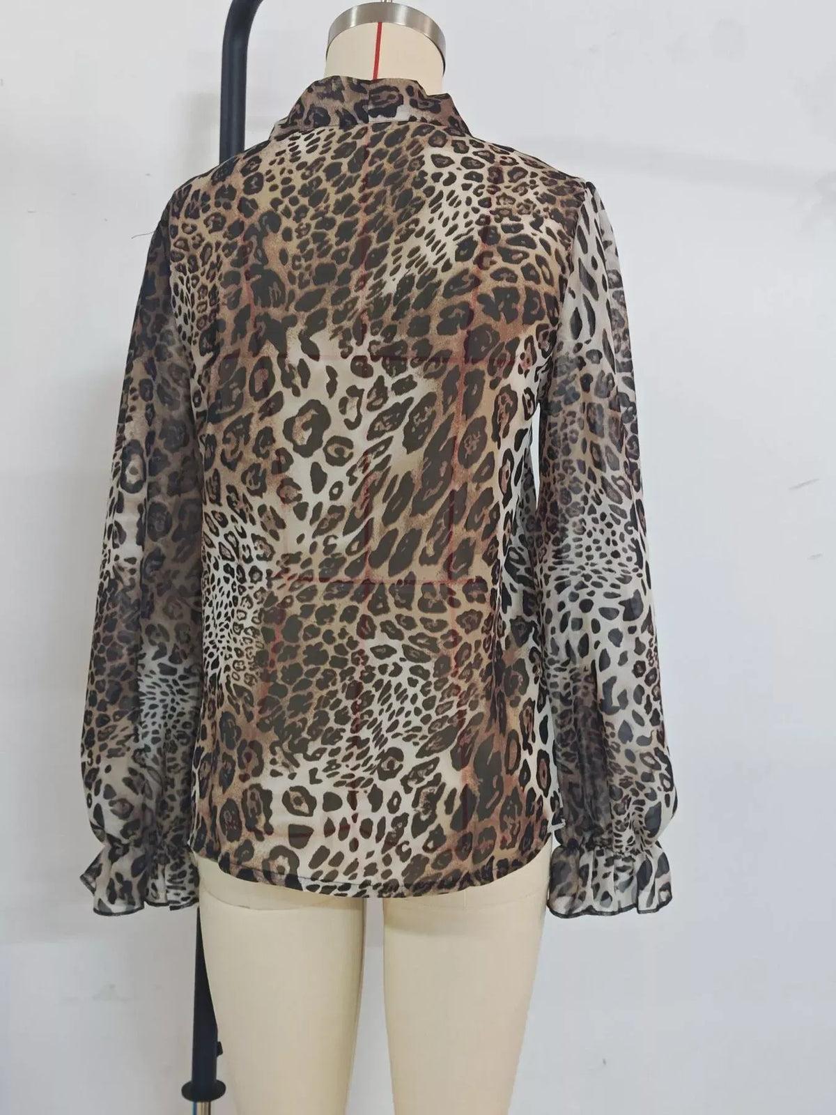 Women's Leopard Chiffon Tie-Neck Blouse — photo 6