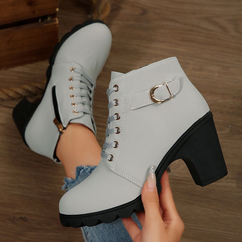 Women's Cross-Tie Chunky-Heel Ankle Boots | Block Heel Lace-Up Booties
