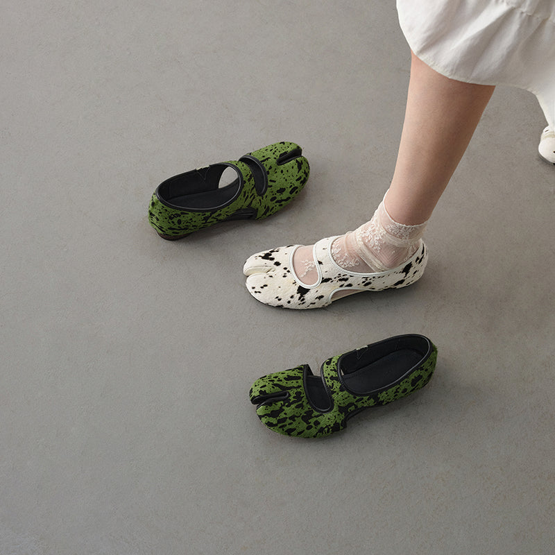 Pony Hair Split-Toe Tabi Mary Jane Flats