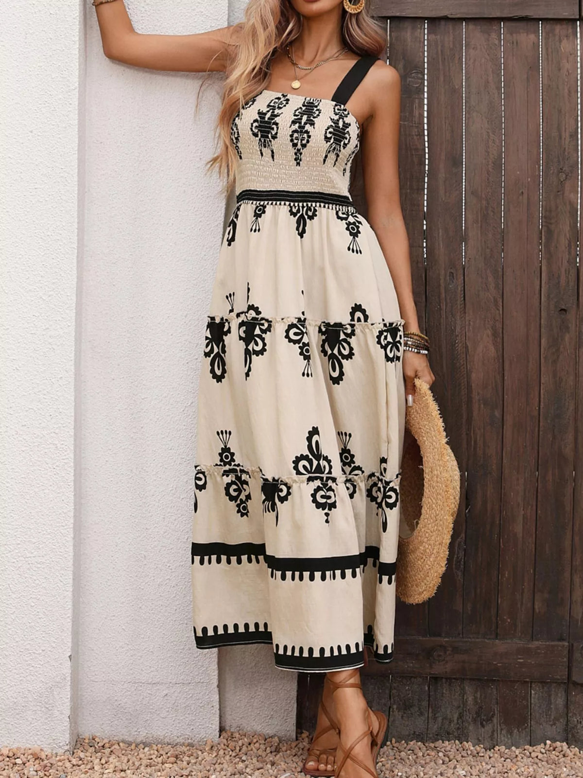 Marais Smocked Wide Strap Tiered Dress