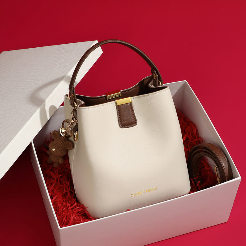 Women's Genuine Leather Crossbody Bucket Bag | Second-Layer Cowhide Shoulder Bag