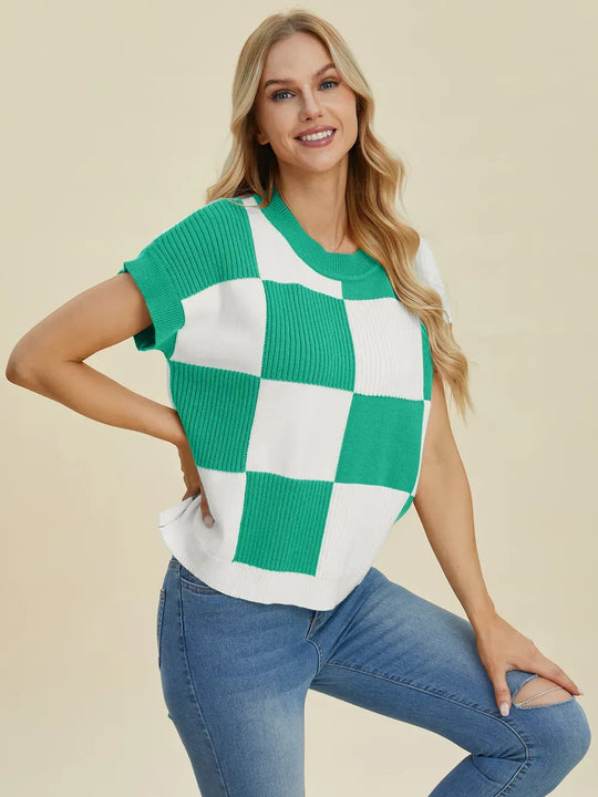 Another view: Checkered Short-Sleeve Sweater — Full Size