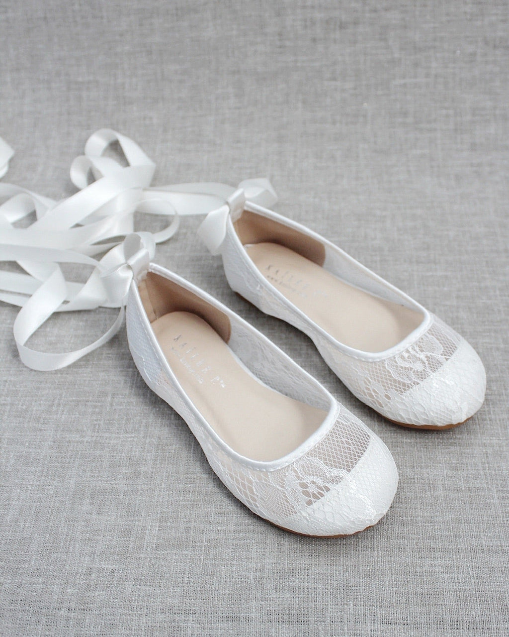White New Lace Ballerina Flats with Ballerina Lace Up