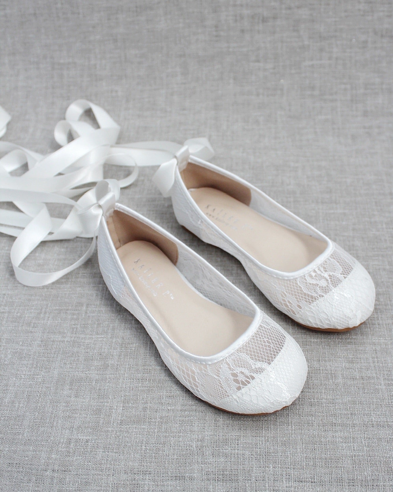 White New Lace Ballerina Flats with Ballerina Lace Up