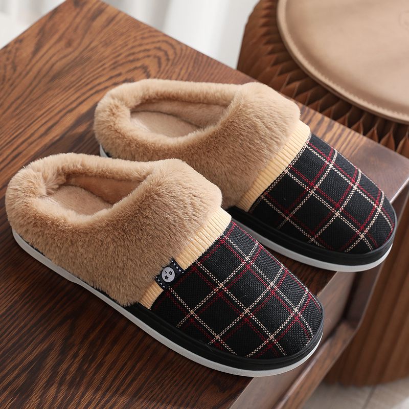 Men's Cotton Winter Slippers Non-Slip Warm Thick Sole Plush Indoor Shoes
