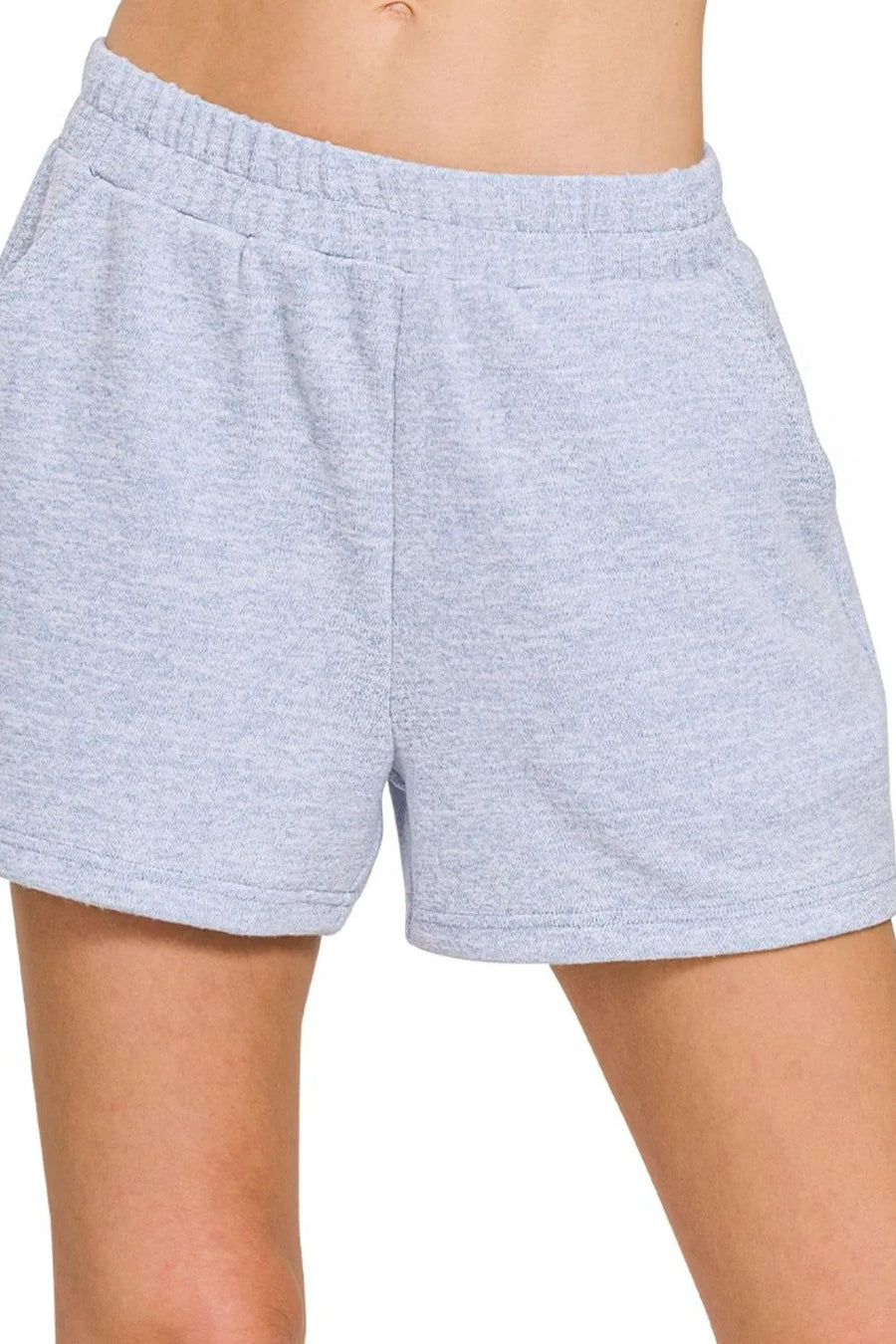Soft Melange Hacci Elastic Waistband Shorts — Lt Blue