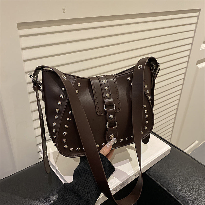 Studded Underarm Crossbody Bag – Minimalist PU Leather Shoulder Bag for Women