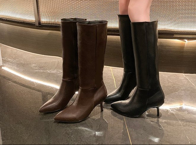 Women's Over-the-Knee Stiletto Boots – Pointed Toe PU Leather