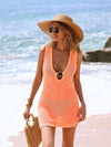 Sleeveless open-knit ring-detail beach cover-up dress