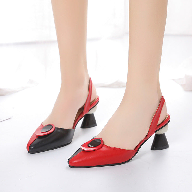 Women's Chunky Heel Openwork Sandals - Comfortable Closed Toe Korean Style Buckle Sandals