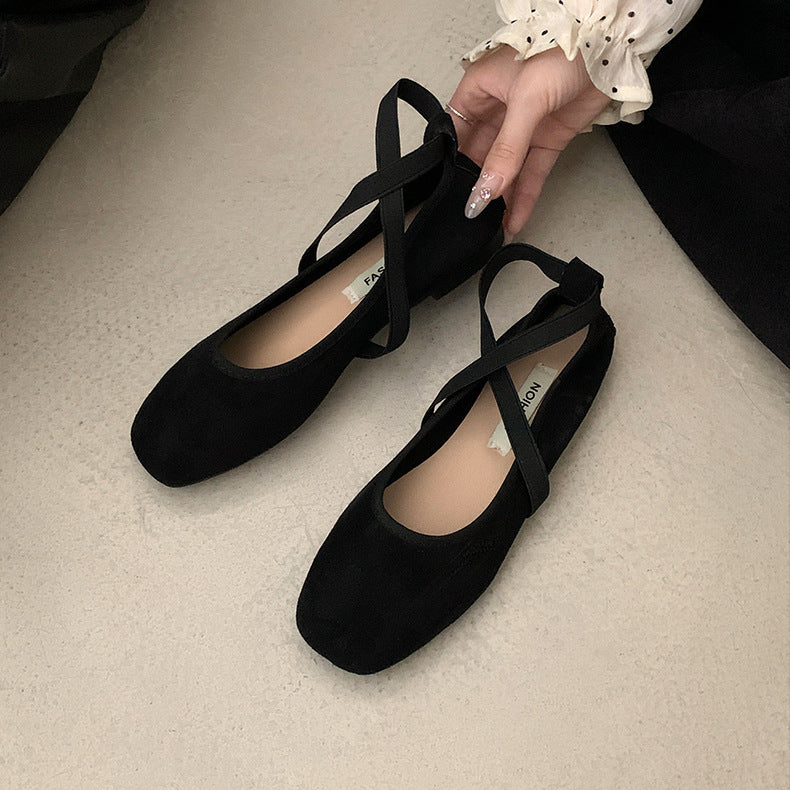 Women's Mary Jane Chunky Heel Flats | Square Toe Buckle Closure PU Leather Shoes