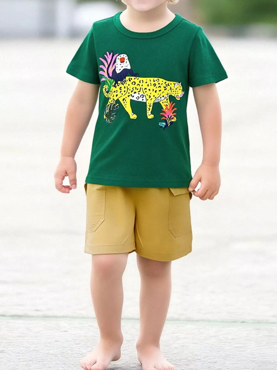 Kids' Animal Graphic Cotton T-Shirt — Dark Green
