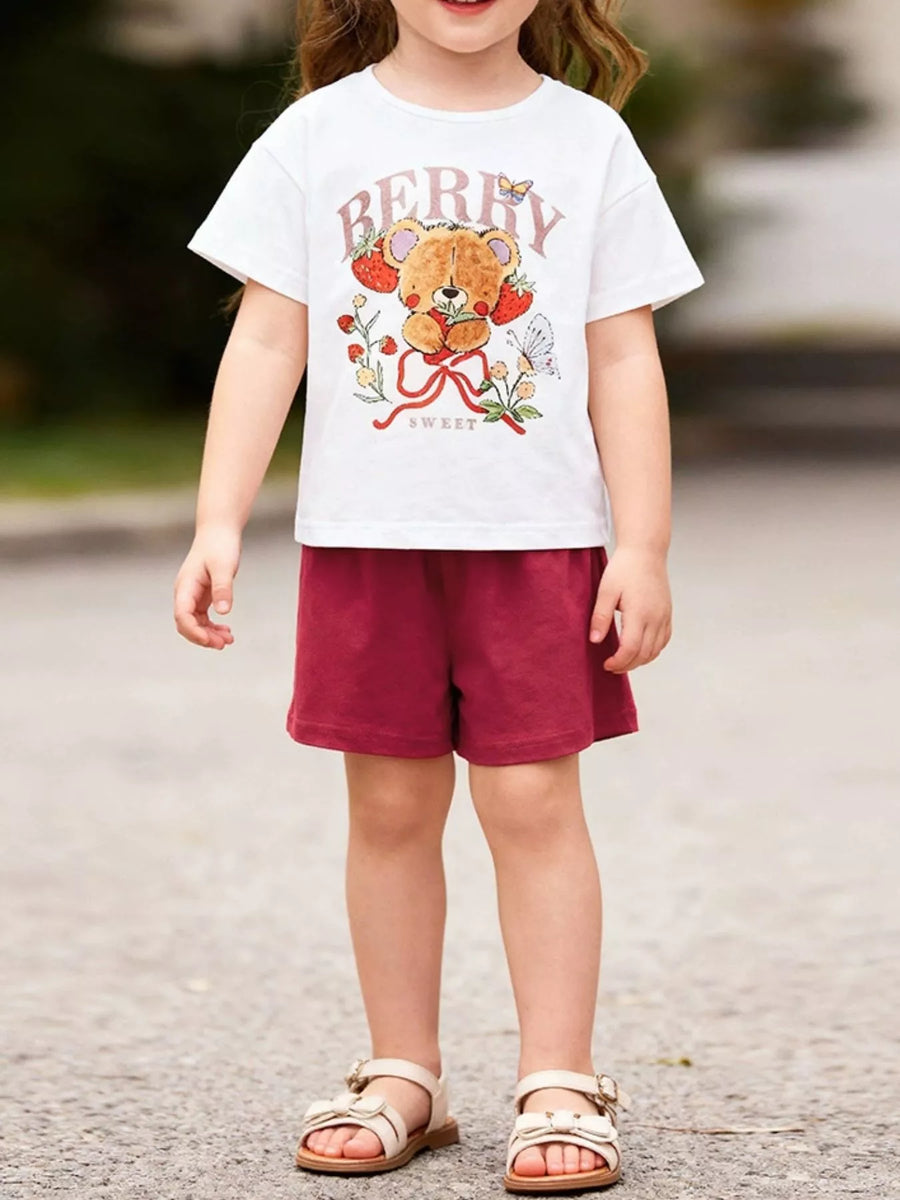 Kids' Bear Graphic Tee & Shorts Set — Scarlet