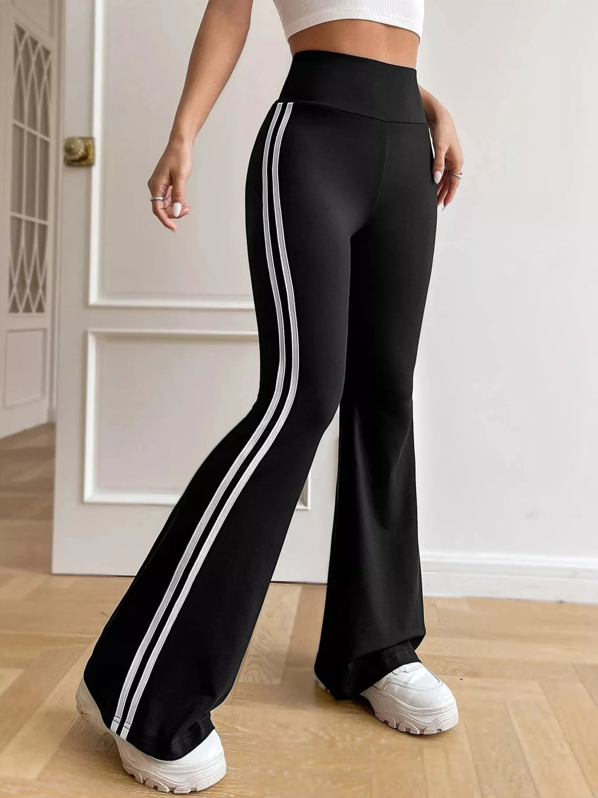 High-Waisted Side-Stripe Flare Active Pants