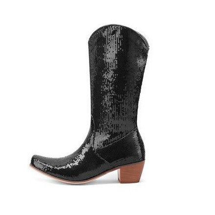Women's Block Heel Patent Leather Knee-High Boots | Elegant Glossy Dress Boots