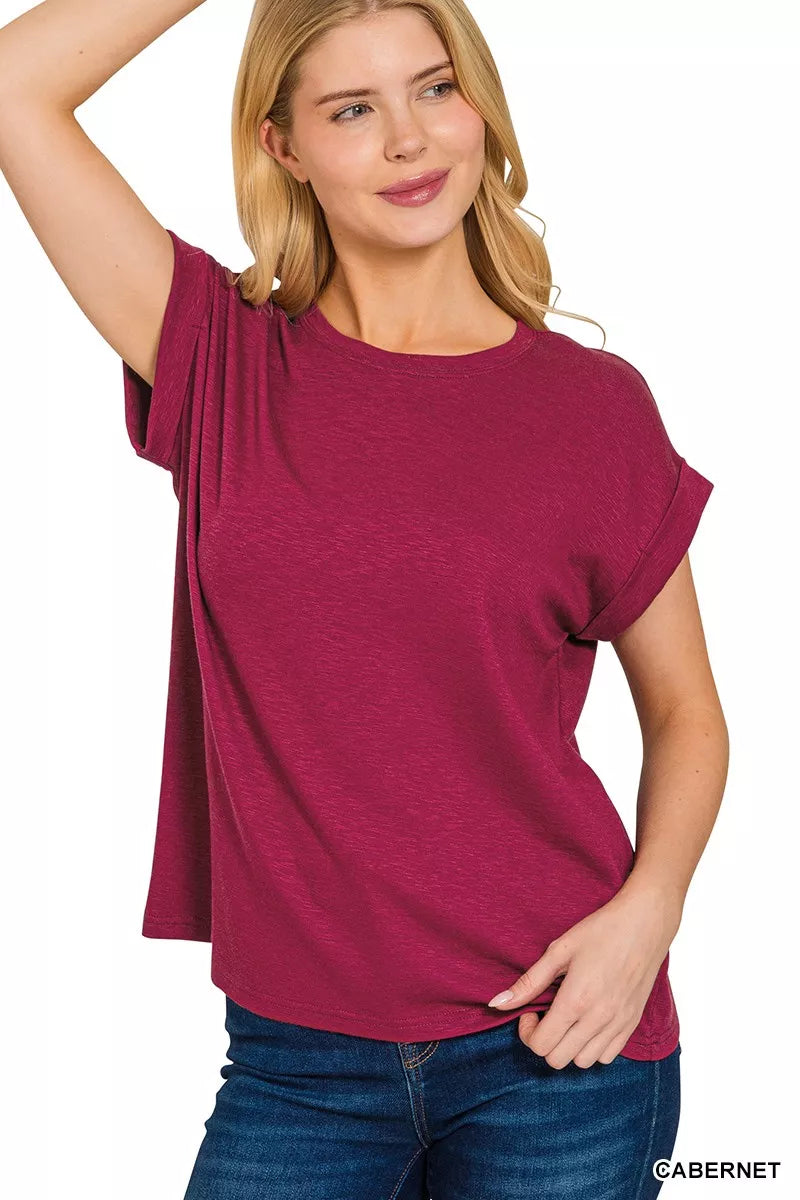 Cotton Modal Slub Rolled Sleeve T-Shirt
