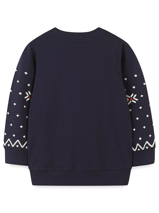 Another view: Kids’ Reindeer & Santa Cotton Sweatshirt — Black