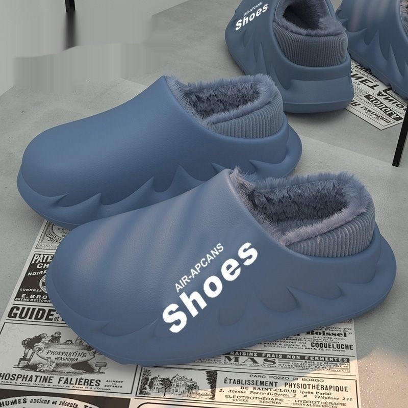 Men's Fleece-Lined Waterproof EVA Slippers - Non-Slip Indoor House Shoes with Faux Fur Lining