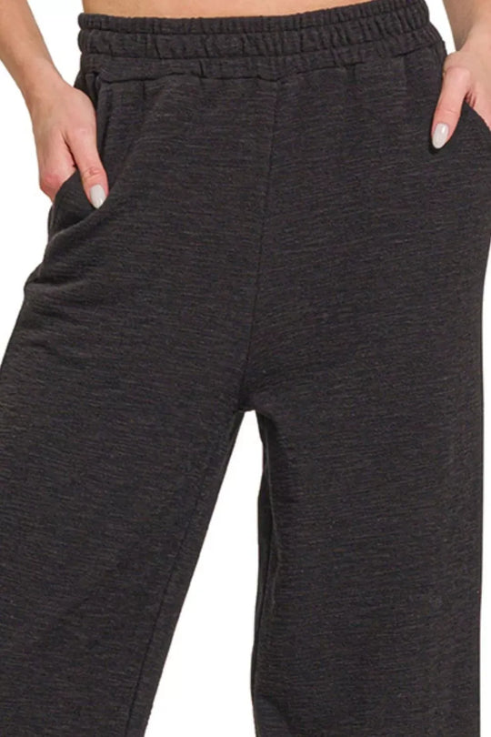 Another view: Zenana Cotton Slub Wide Leg Pants